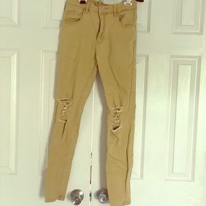 Men’s teens size 28 waist ripped tan jeans boys